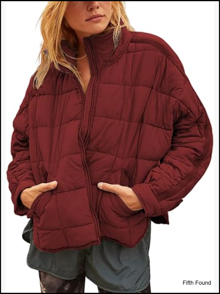 Quilted Puffer Jacket Zip Up Oversized Lightweight Packable Down Coat